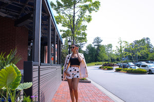 Black and Cream Polka dots shorts and blazer