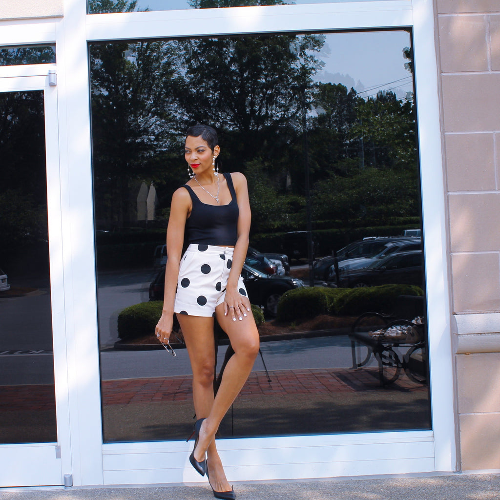 Cream and black Polka Dot trouser shorts